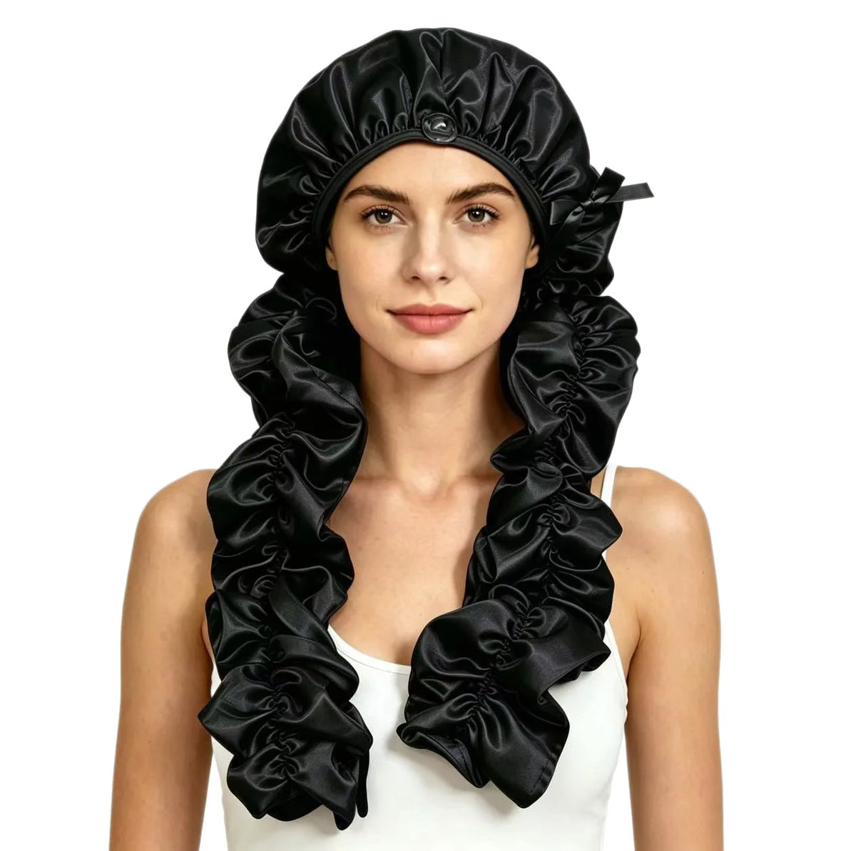 Satin Sleep Cap with Long Ruffle Tails - 5 colors
