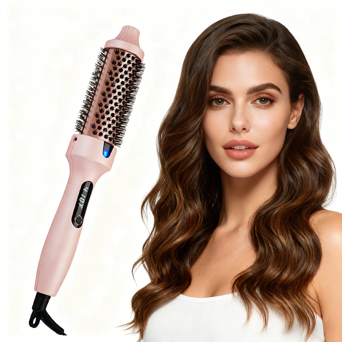 3-In-1 Heated Hair Styling Brush-Curl, Straighten &amp; Volumize