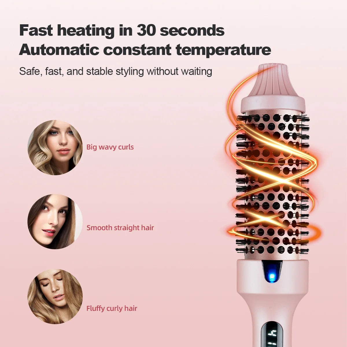 3-In-1 Heated Hair Styling Brush-Curl, Straighten &amp; Volumize